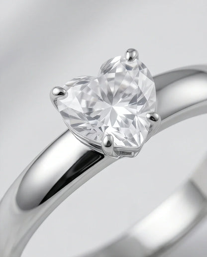 Sterling Silver Heart-Cut Moissanite Solitaire Ring