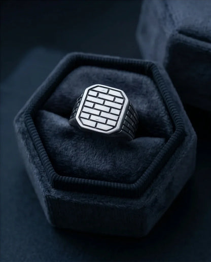 Vintage Sterling Silver Industrial Brick Wall Signet Ring