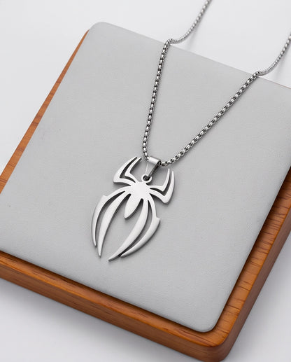 Silver Tribal Spider Emblem Pendant Necklace