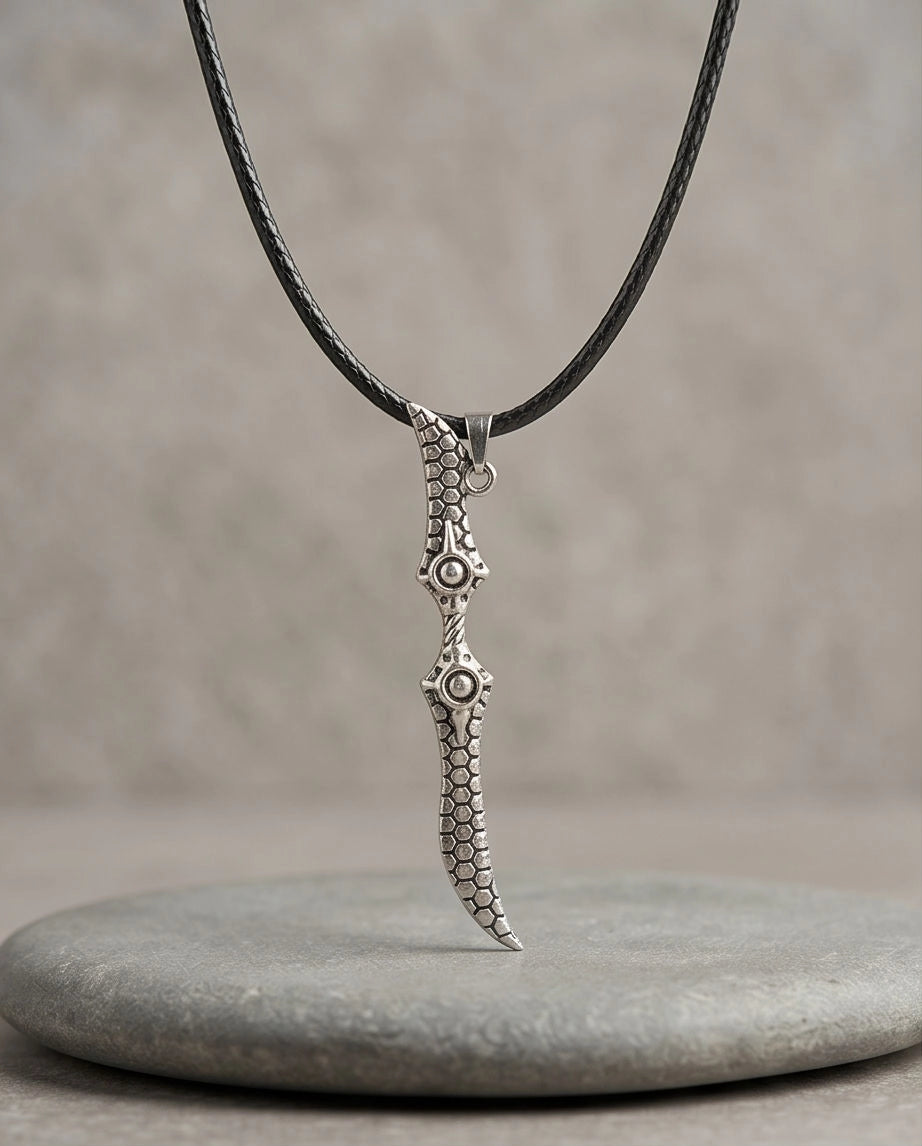 Antique Silver Scaled Dagger Pendant Necklace