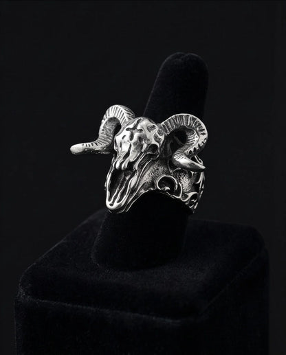 Oxidized Silver Ram Skull Sculpted Ring