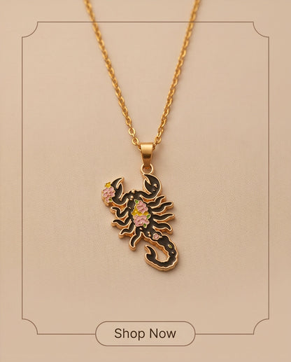 Gold Floral Scorpion Enamel Chain Necklace