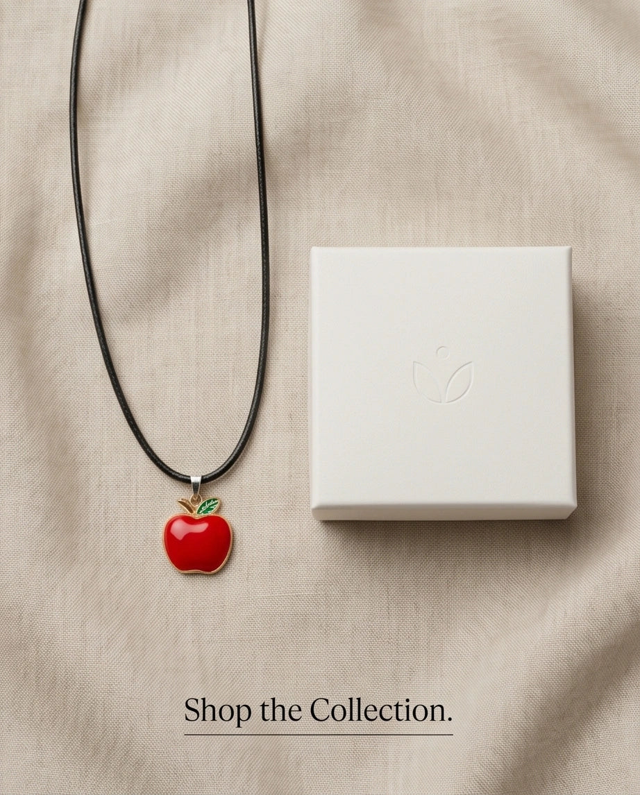 Gold and Red Apple Pendant Necklace