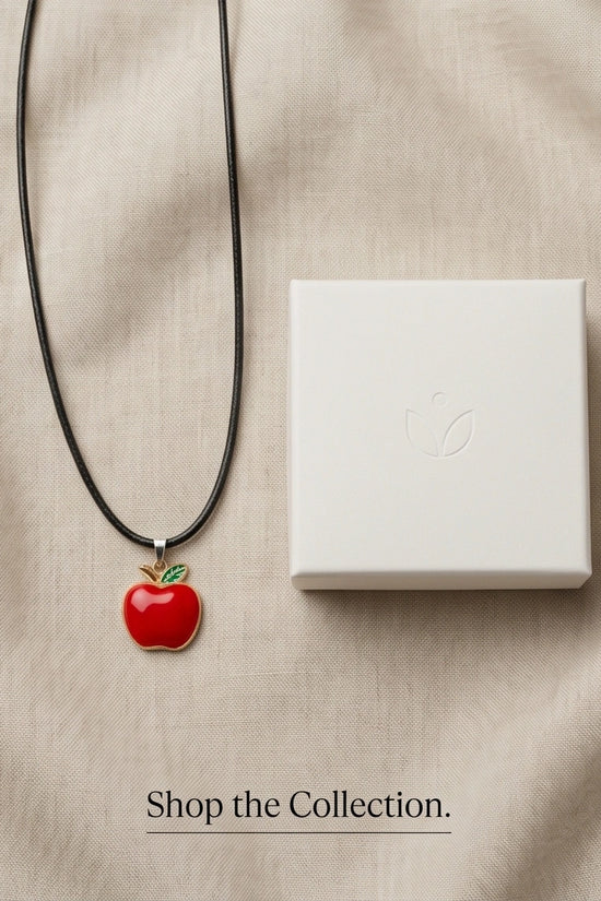 Gold and Red Apple Pendant Necklace