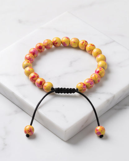 Yellow & Pink Splatter Paint Beaded Adjustable Macrame Bracelet