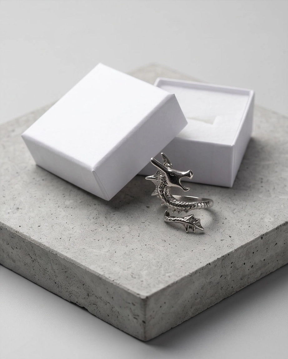 Polished Silver Sculpted Wyrm Dragon Wrap Ring