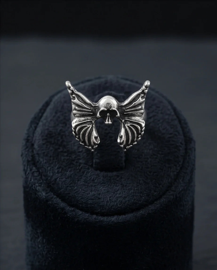 Gothic Sterling Silver Skull Butterfly Ring