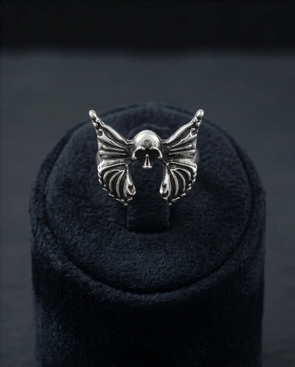 Gothic Sterling Silver Skull Butterfly Ring
