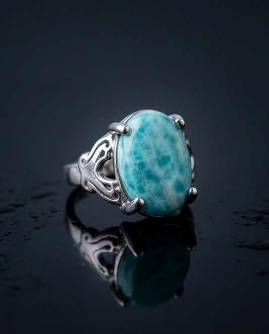 Oceanic Larimar Filigree Ring