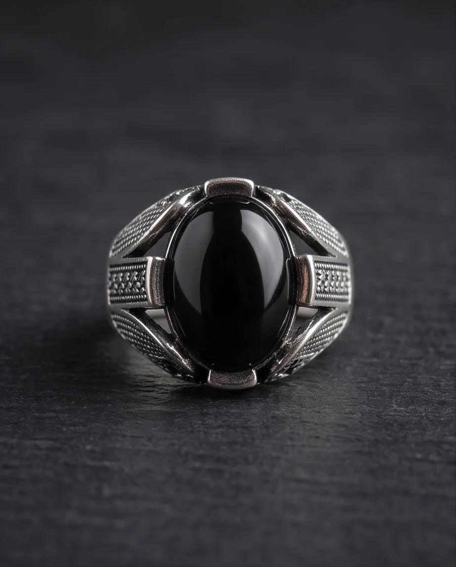 Obsidian Eclipse Stippled Signet Ring
