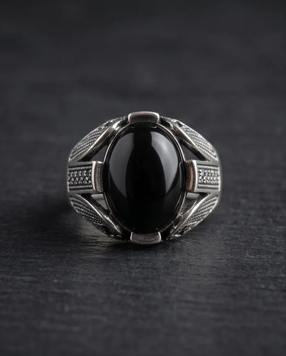 Obsidian Eclipse Stippled Signet Ring