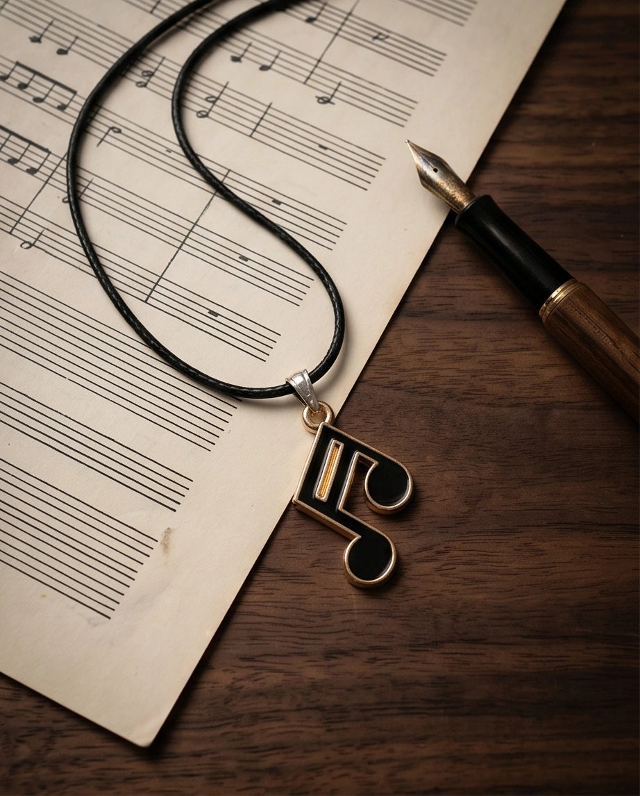 Gold and Black Sixteenth Note Necklace