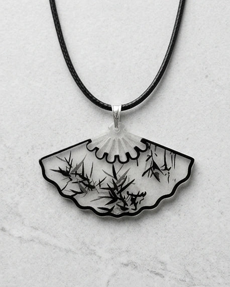 Artistic Bamboo Fan Pendant Necklace