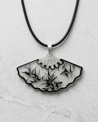 Artistic Bamboo Fan Pendant Necklace