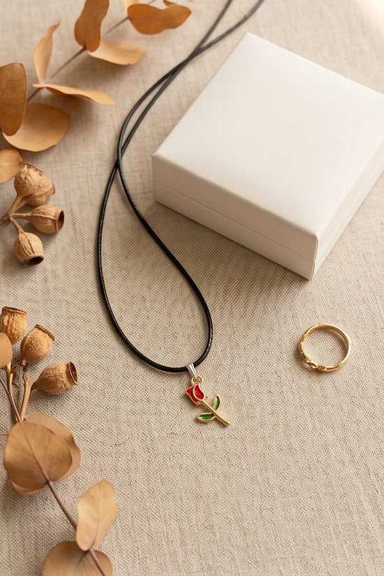 Gold and Red Rose Pendant Necklace