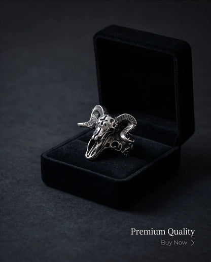 Oxidized Silver Ram Skull Sculpted Ring