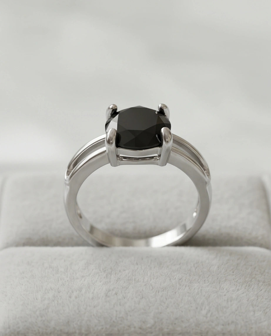 Sterling Silver Round-Cut Split Shank Black Onyx Ring