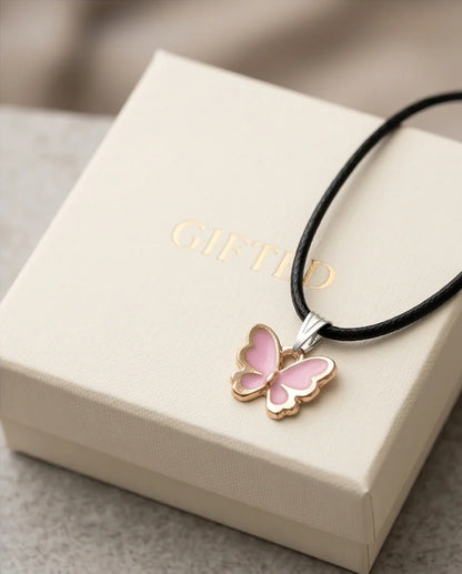 Pink Butterfly Enamel Pendant Necklace