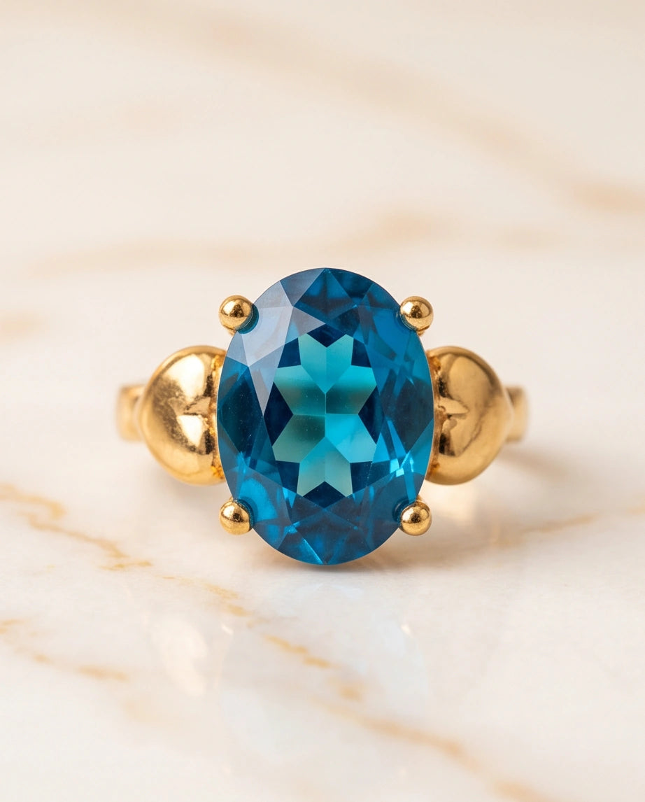 Gold Plated Sky Blue Topaz Oval Heart Accent Ring