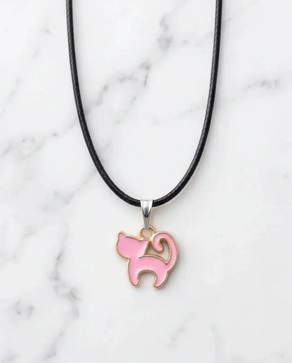 Playful Pink Cat Enamel Pendant Necklace