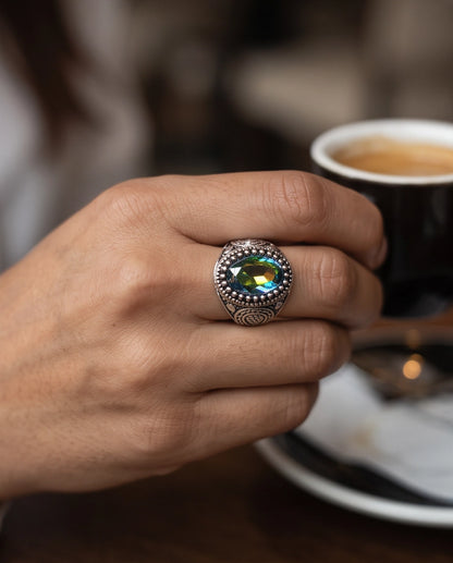 Prism Mystic Topaz Beaded Silver Ring