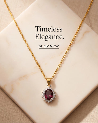 Silver Ruby Red Oval Halo Medallion Pendant Necklace