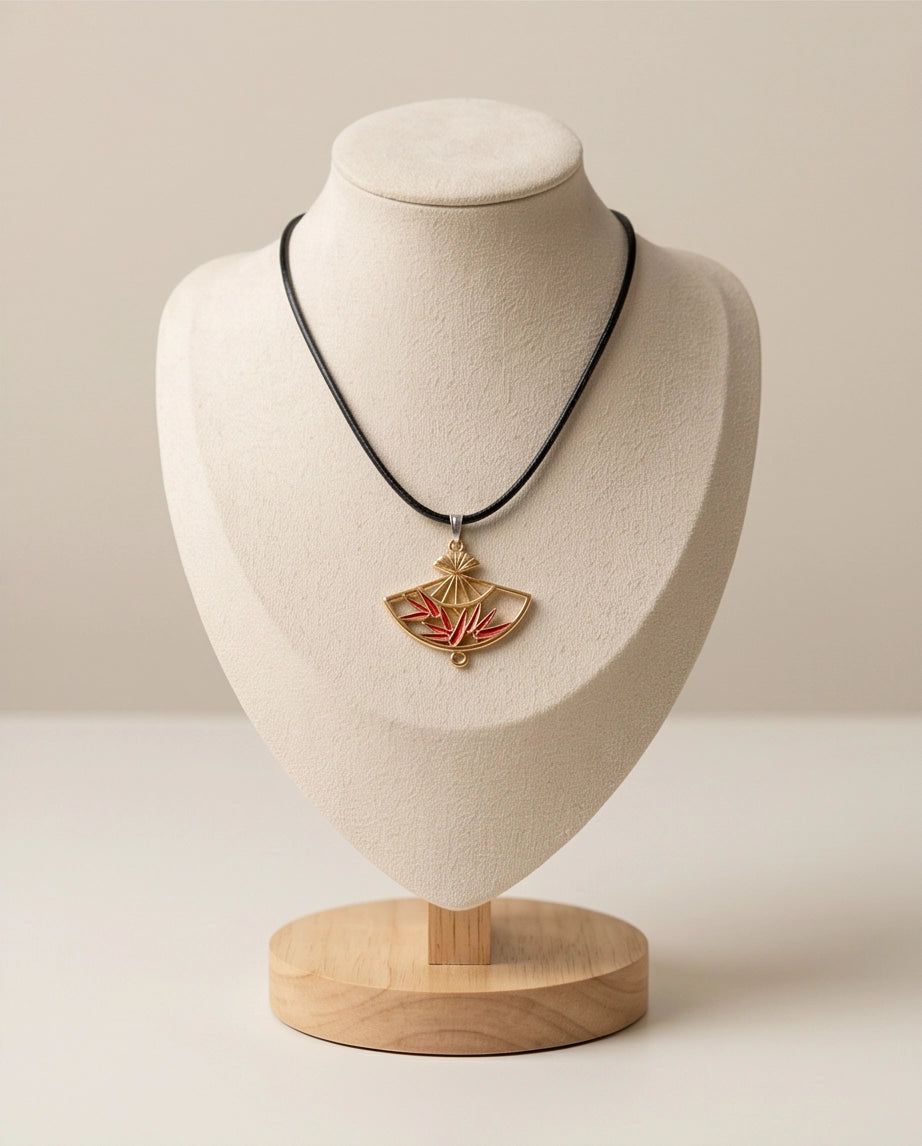 Asian Folding Fan Pendant Necklace