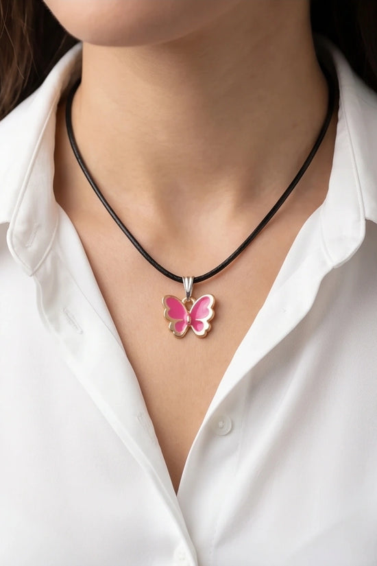 Gold and Pink Butterfly Necklace