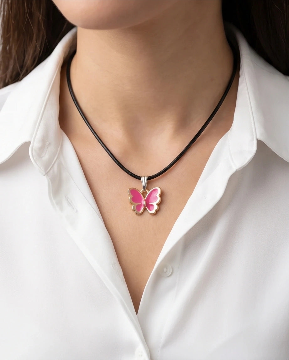 Gold and Pink Butterfly Necklace