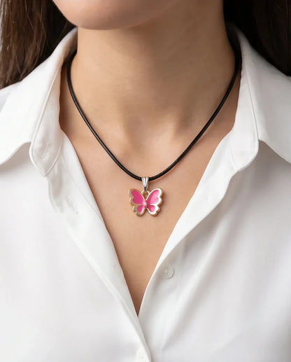 Gold and Pink Butterfly Necklace