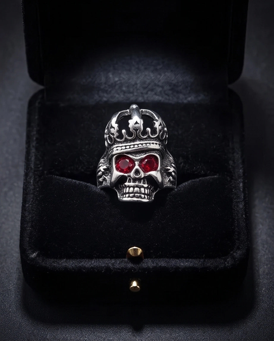 Ruby-Eyed Crowned Skull Ring