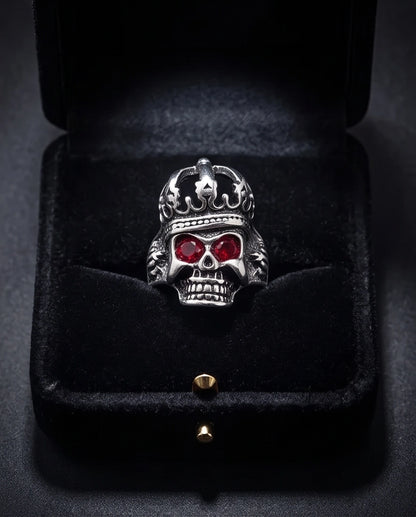 Ruby-Eyed Crowned Skull Ring