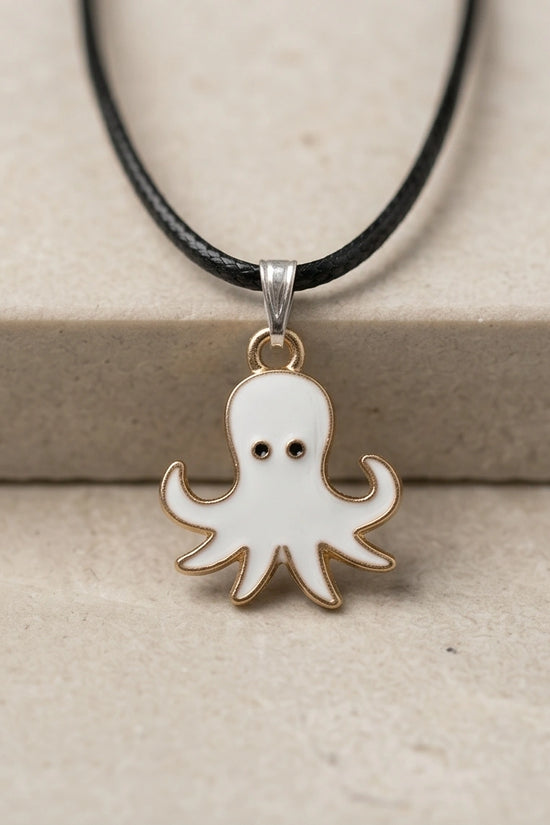 Gold and White Octopus Pendant Necklace