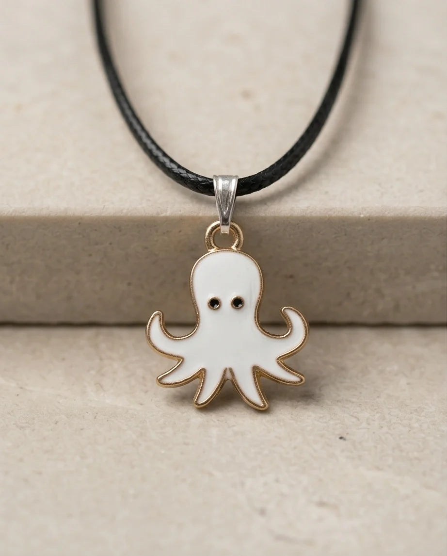 Gold and White Octopus Pendant Necklace