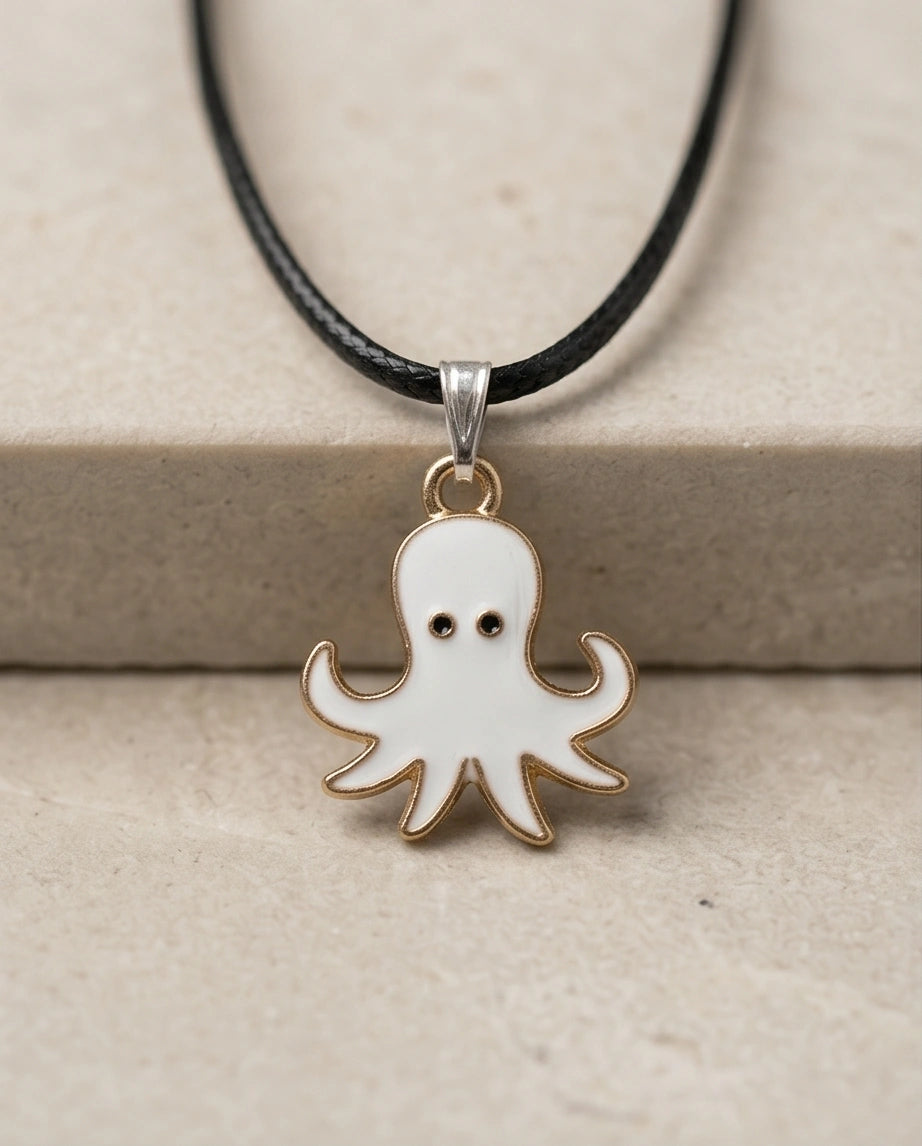 Gold and White Octopus Pendant Necklace