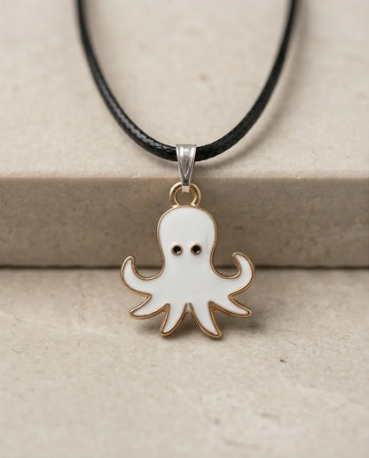 Gold and White Octopus Pendant Necklace