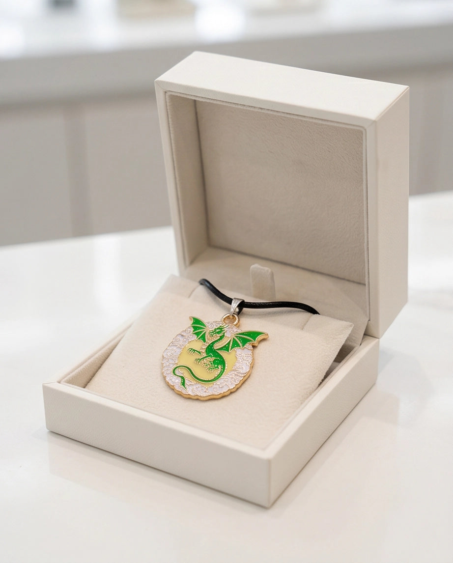 Green Dragon Medallion Cord Necklace