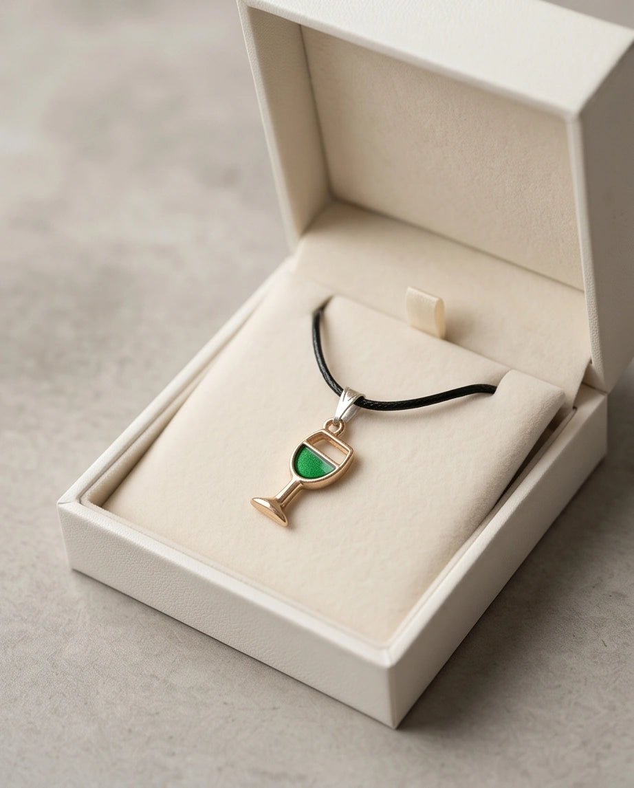 Gold and Green Wine Glass Necklace
