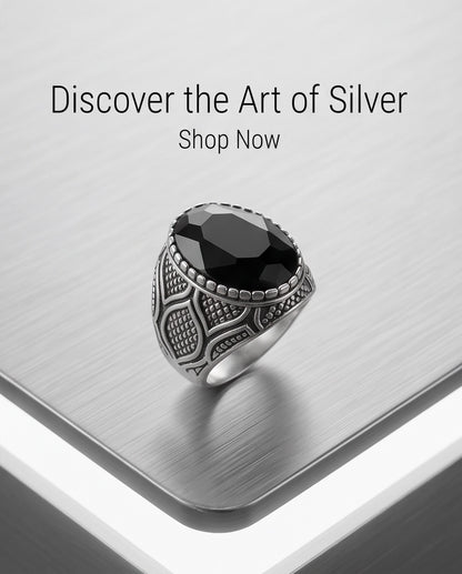 Black Gemstone Beaded Bezel Scale-Lattice Silver Ring