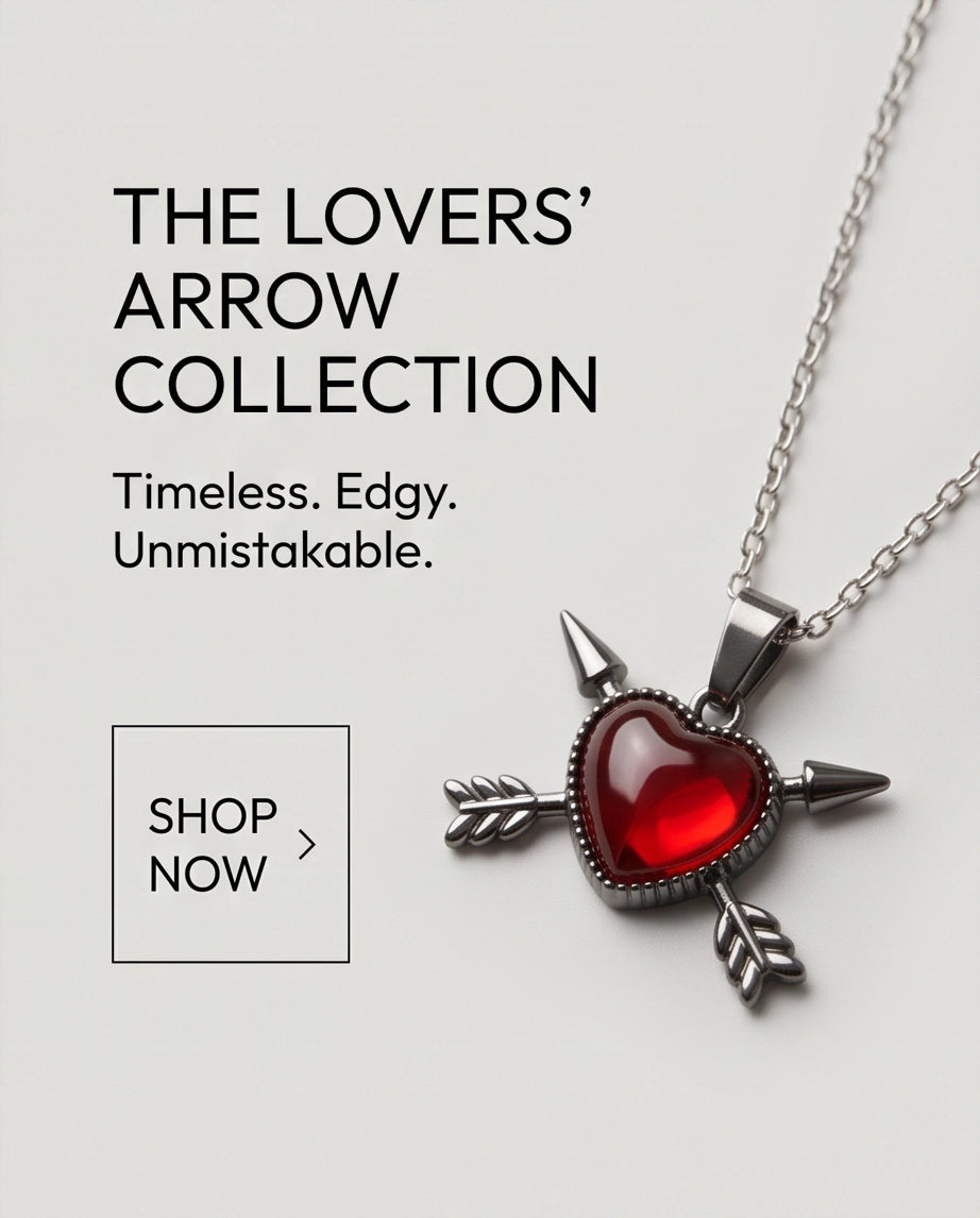 Silver Crossed Arrows Red Heart Gem Pendant Necklace