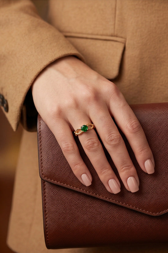 14K Gold Emerald Round Infinity Twist Ring