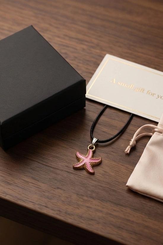 Pink Starfish Enamel Pendant Necklace with Elegant Gift Box