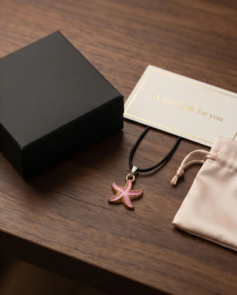 Pink Starfish Enamel Pendant Necklace with Elegant Gift Box