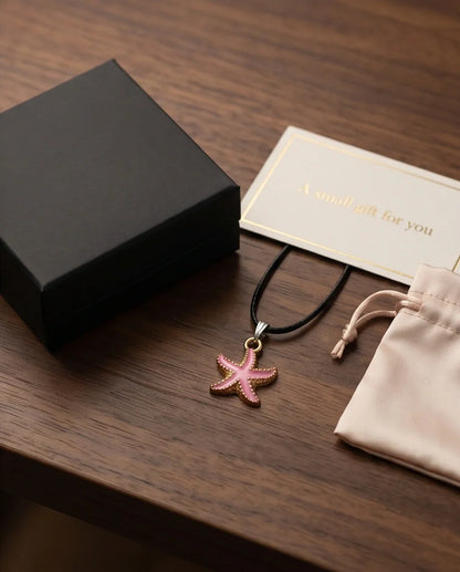 Pink Starfish Enamel Pendant Necklace with Elegant Gift Box