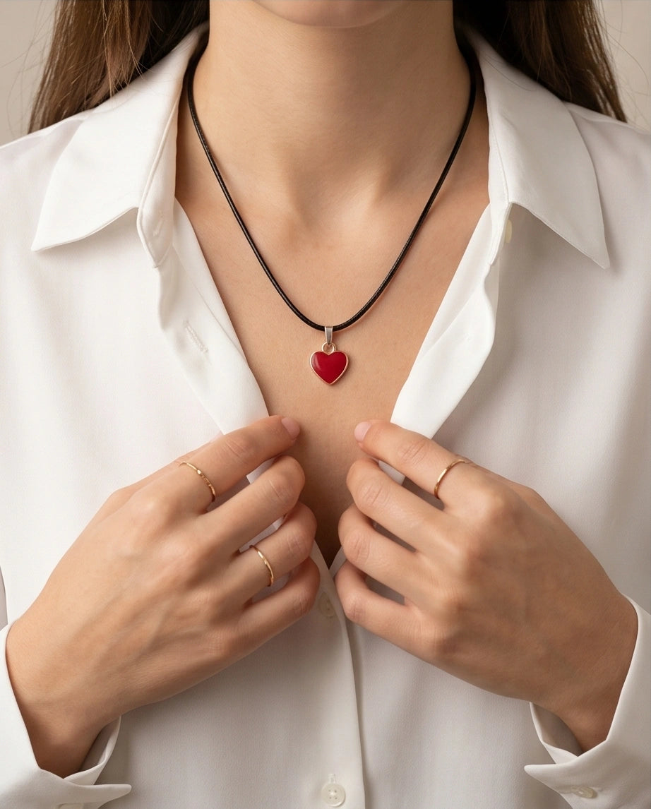 Gold and Red Classic Heart Necklace