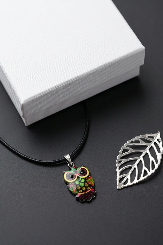 Neon Cyberpunk Owl Totem Pendant Necklace