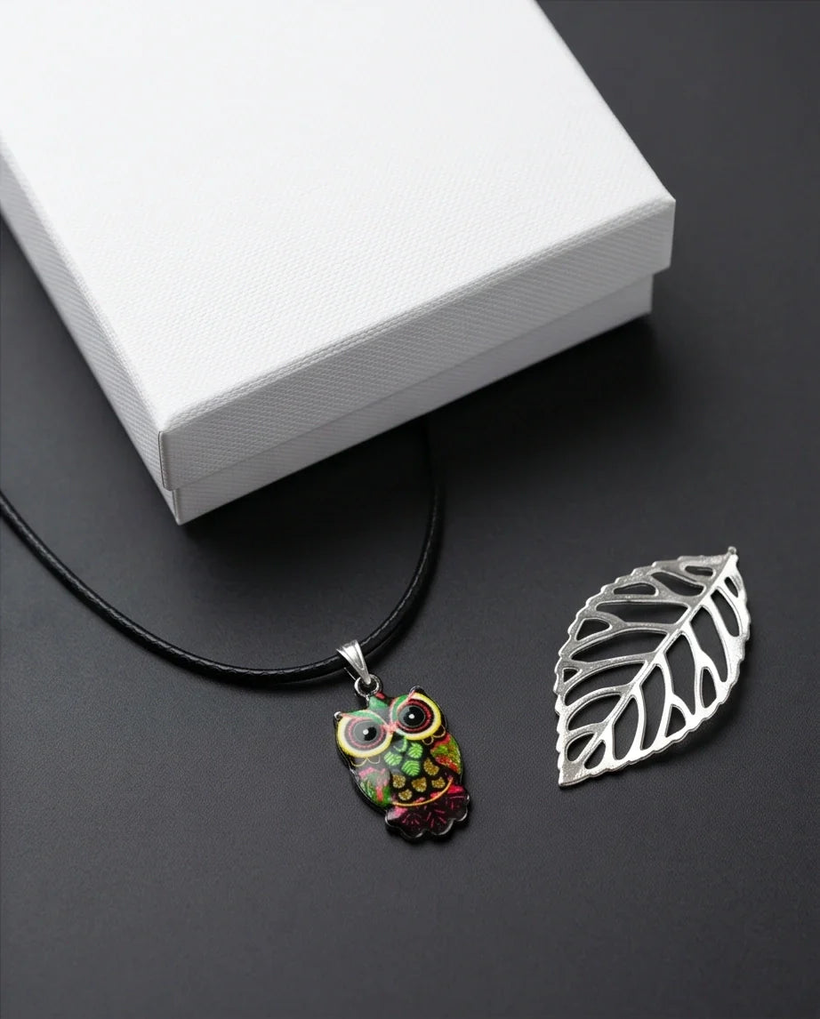 Neon Cyberpunk Owl Totem Pendant Necklace