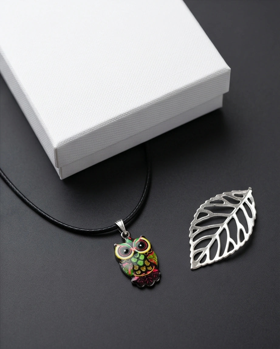 Neon Cyberpunk Owl Totem Pendant Necklace