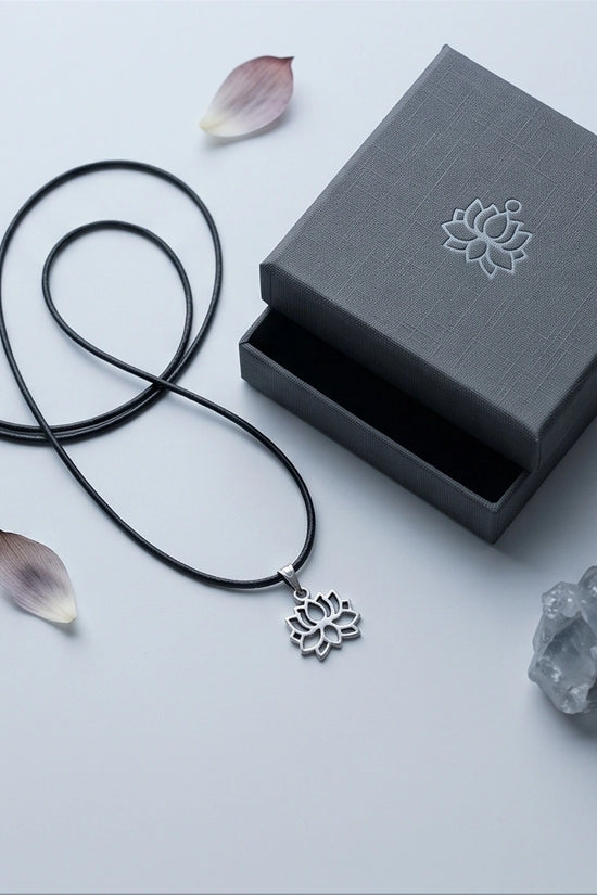 The Zen Bloom: Geometric Matte Silver Lotus Pendant Necklace