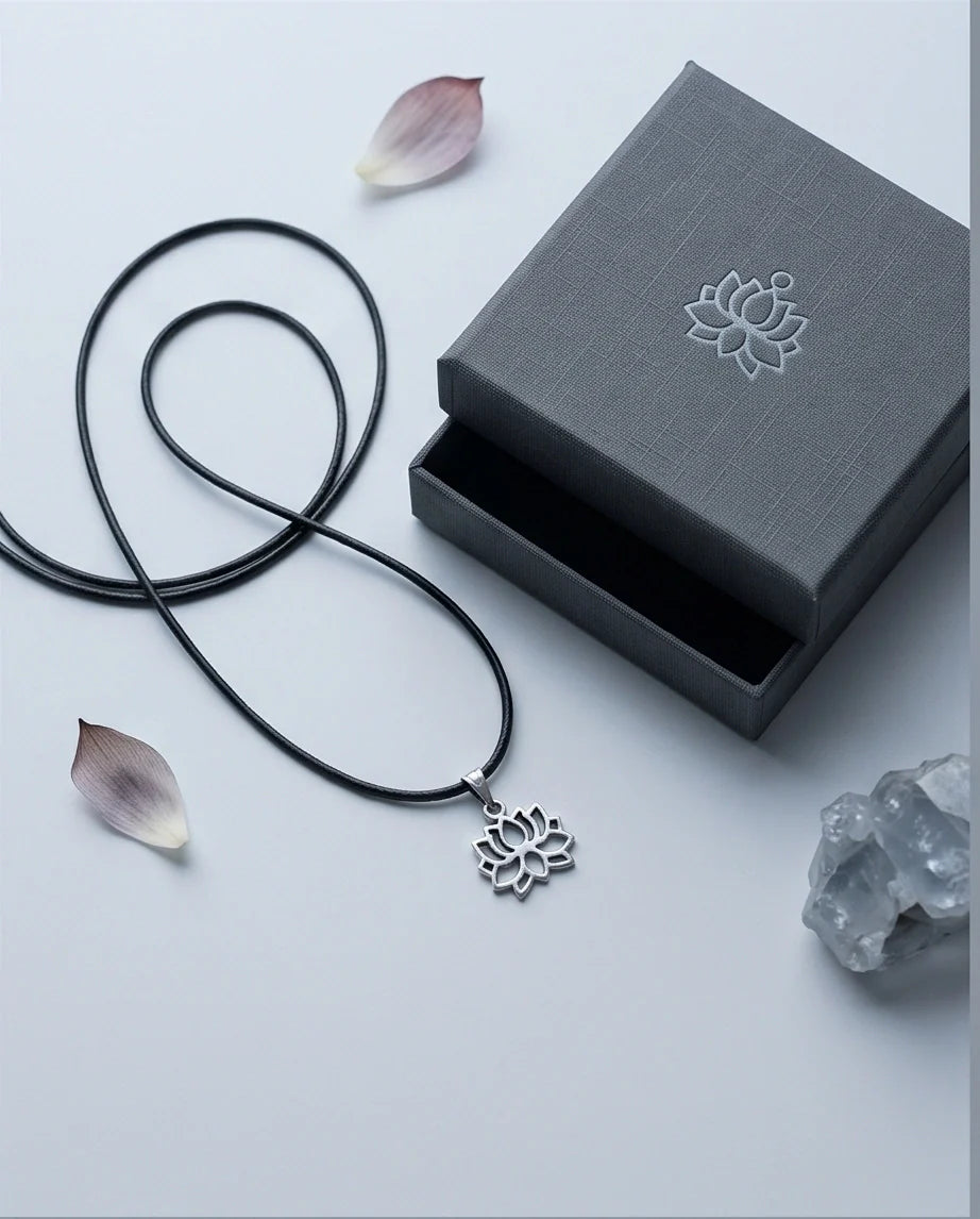 The Zen Bloom: Geometric Matte Silver Lotus Pendant Necklace
